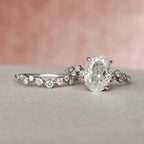 2.0CT Oval Cut Moissanite cluster Bridal Ring Set