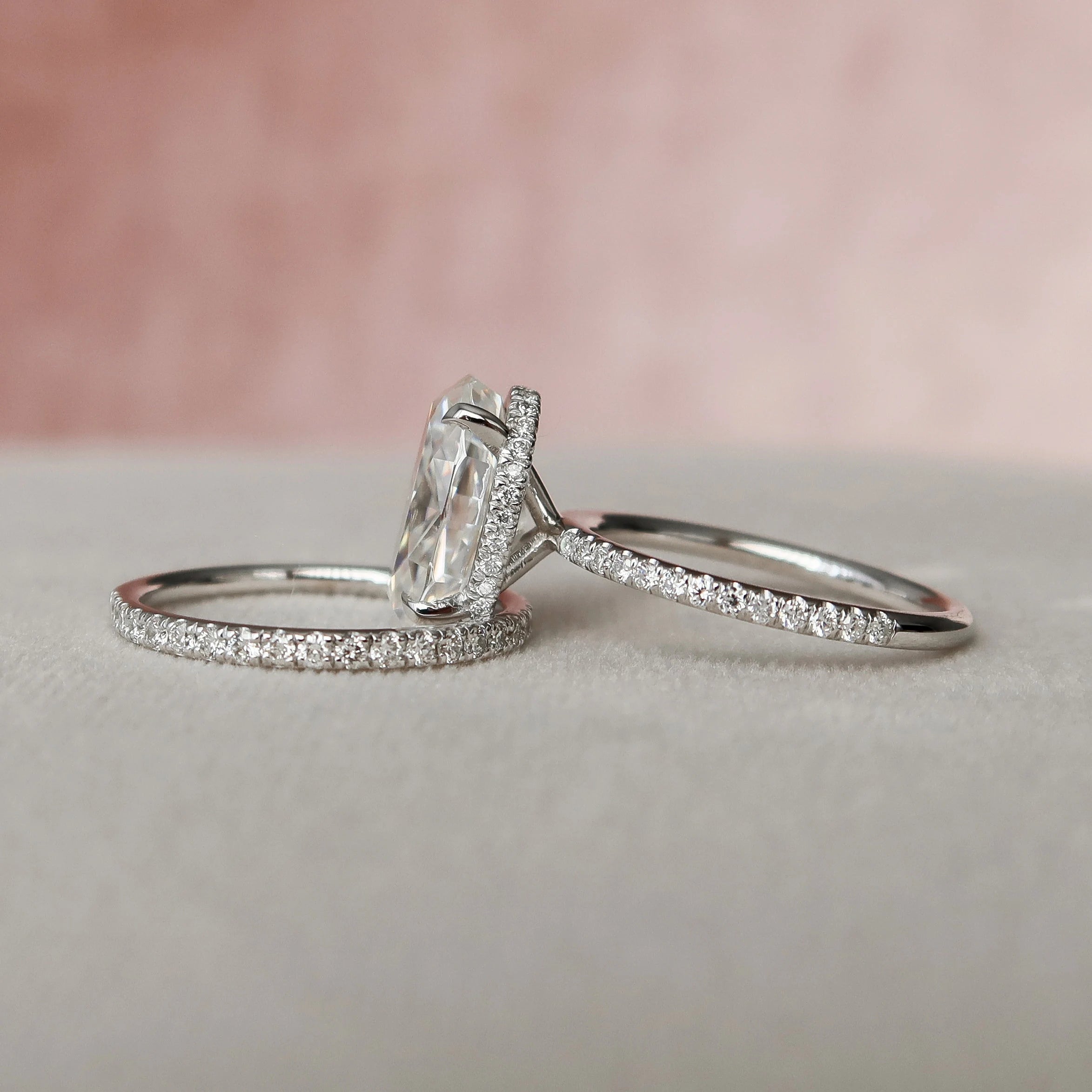 3.50CT Oval Cut Moissanite Pave Bridal Ring Set