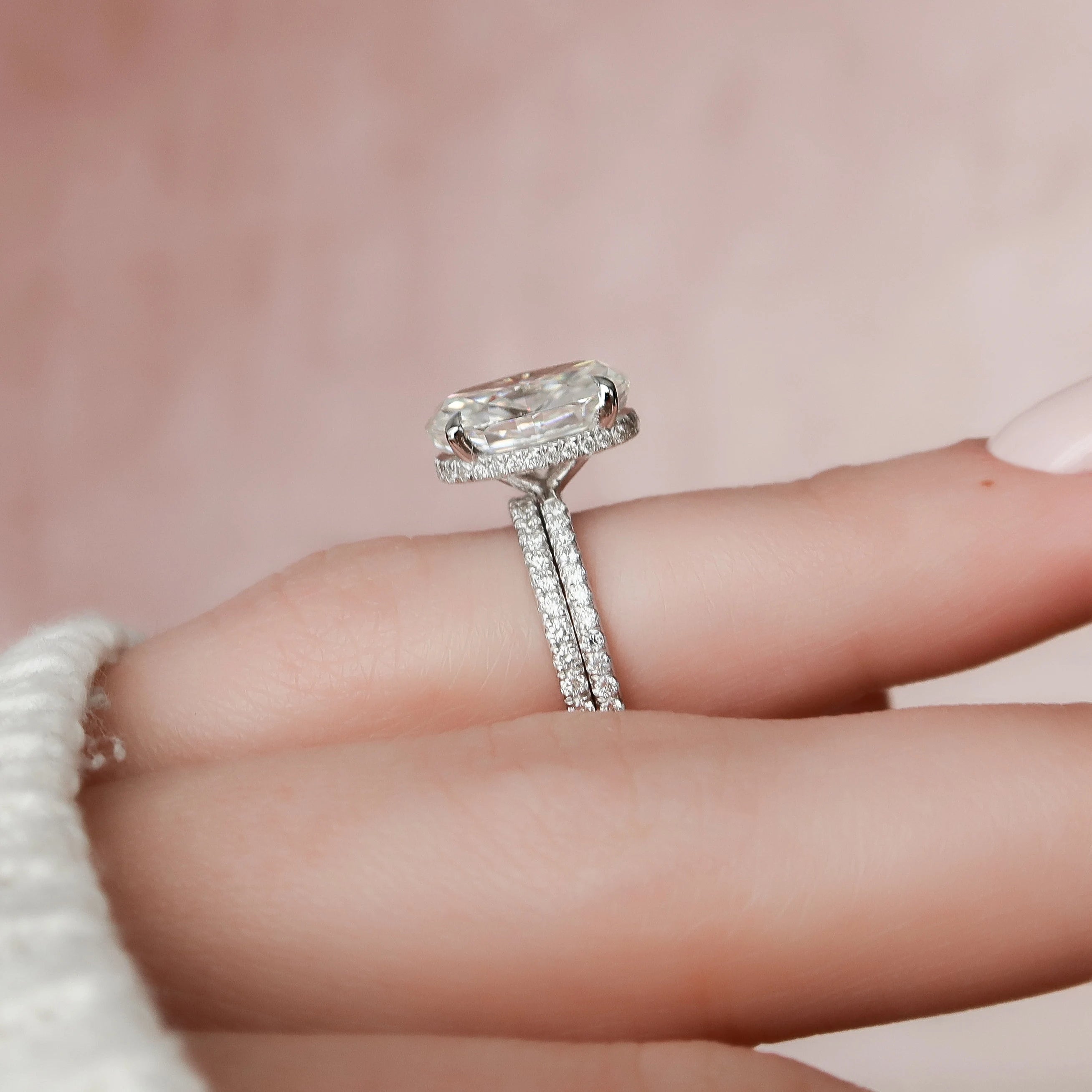 3.50CT Oval Cut Moissanite Pave Bridal Ring Set