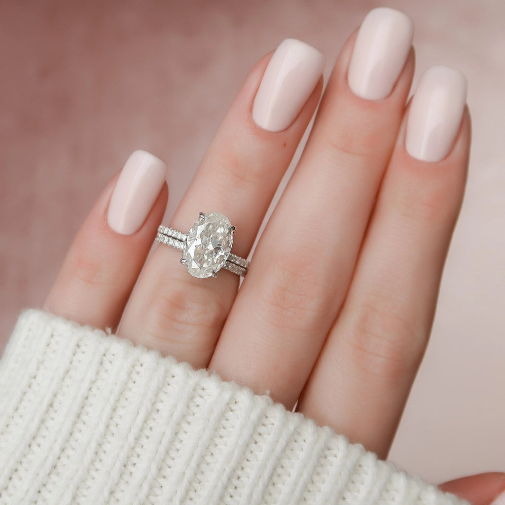 3.50CT Oval Cut Moissanite Pave Bridal Ring Set