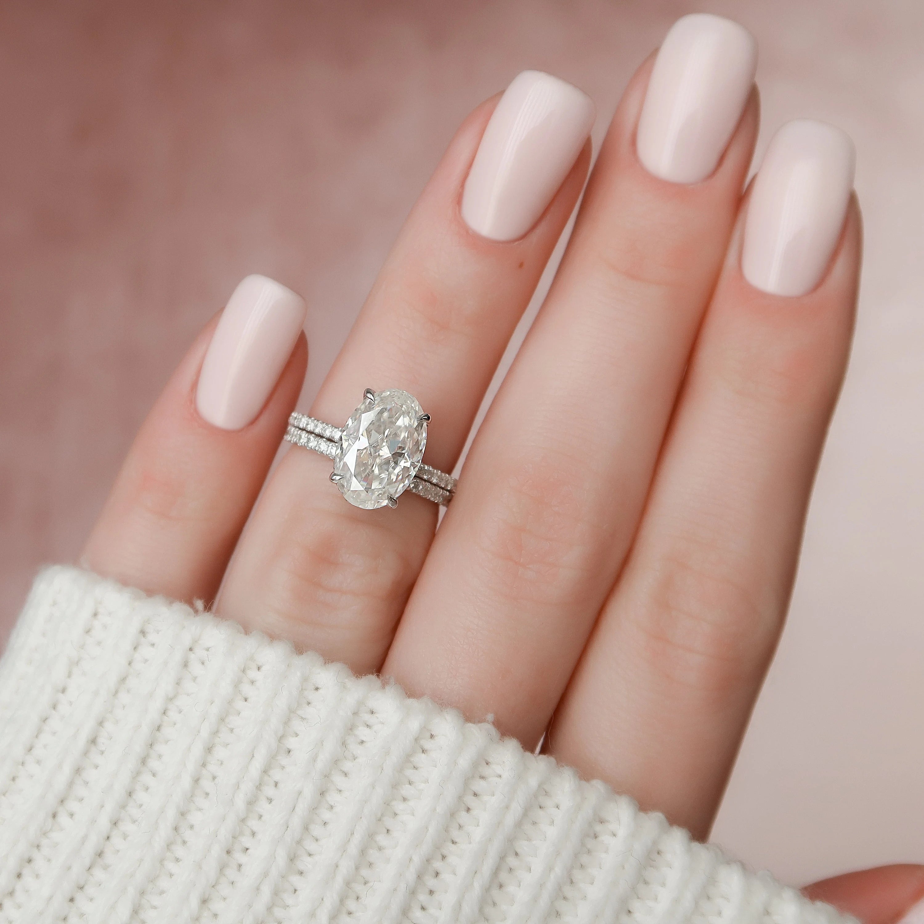 3.50CT Oval Cut Moissanite Pave Bridal Ring Set