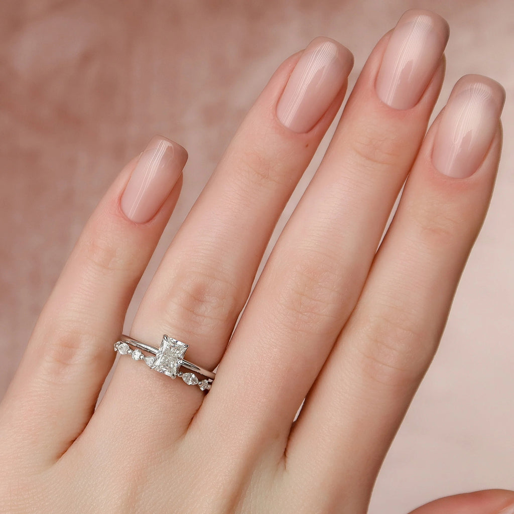 1.0CT Radiant Cut Moissanite Solitaire Bridal Ring Set