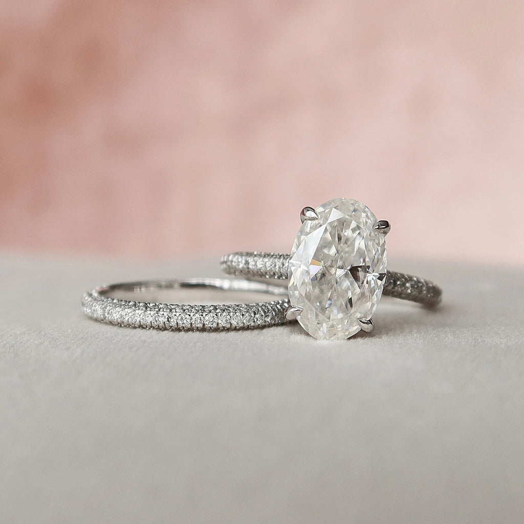 3.50CT Oval Cut Moissanite Pave Bridal Ring Set