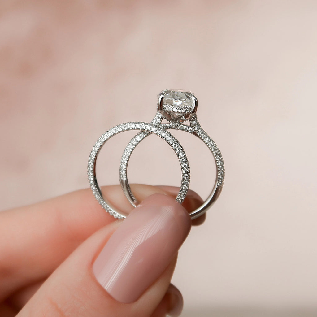 3.50CT Oval Cut Moissanite Pave Bridal Ring Set