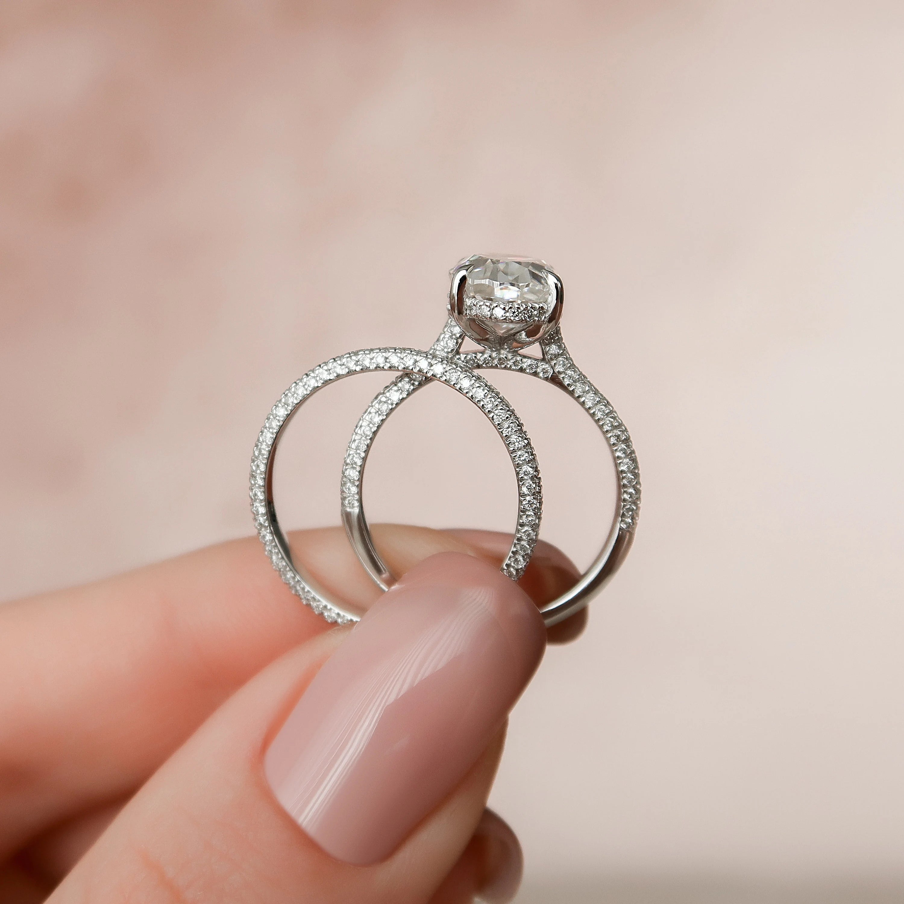 3.50CT Oval Cut Moissanite Pave Bridal Ring Set