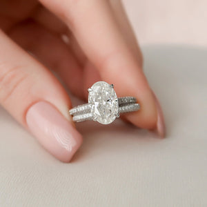 3.50CT Oval Cut Moissanite Pave Bridal Ring Set