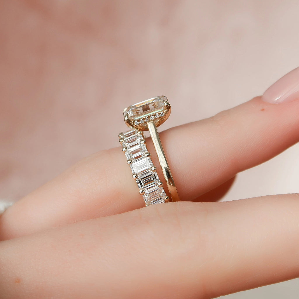 2.0CT Emerald Cut Moissanite Solitaire Bridal Ring Set