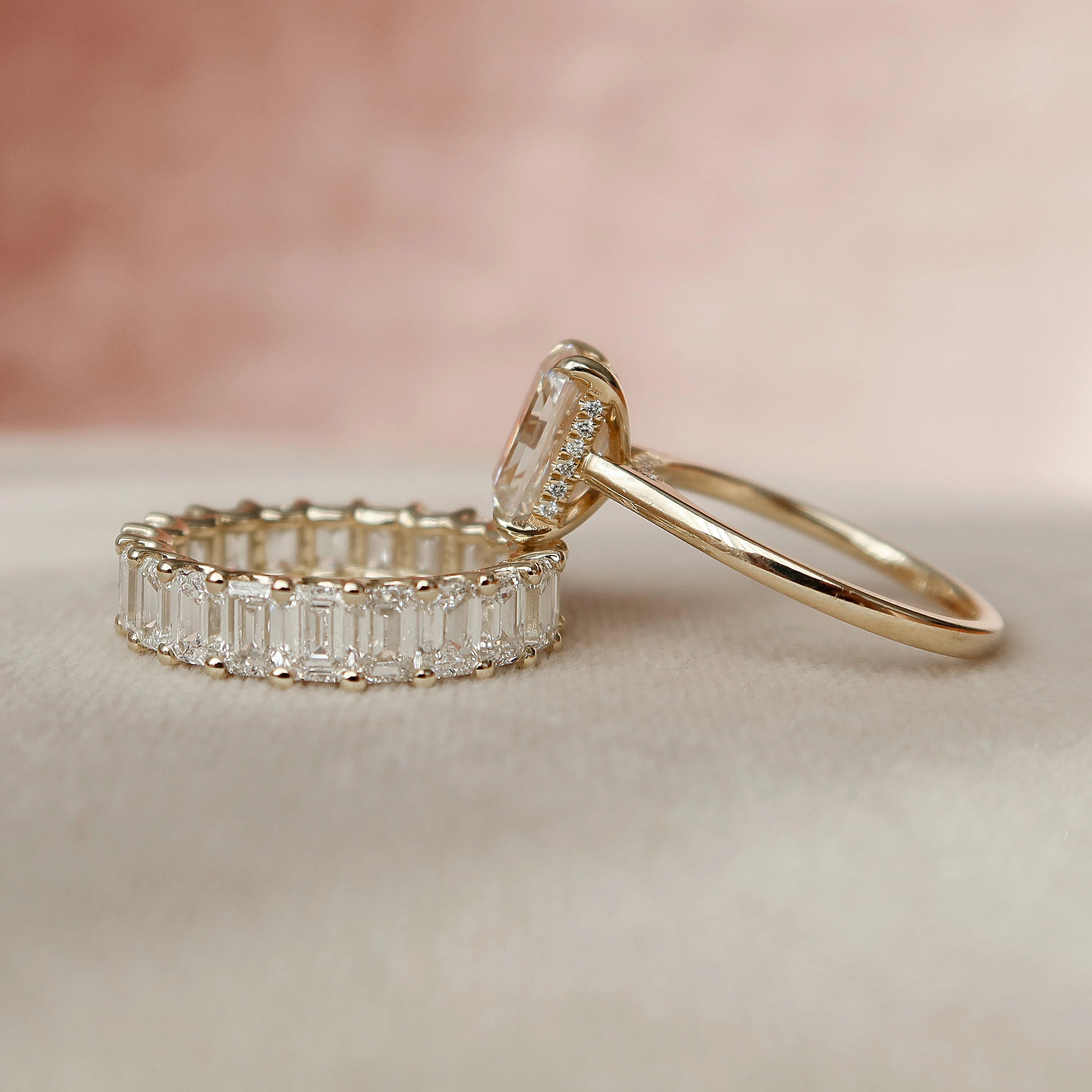 2.0CT Emerald Cut Moissanite Solitaire Bridal Ring Set