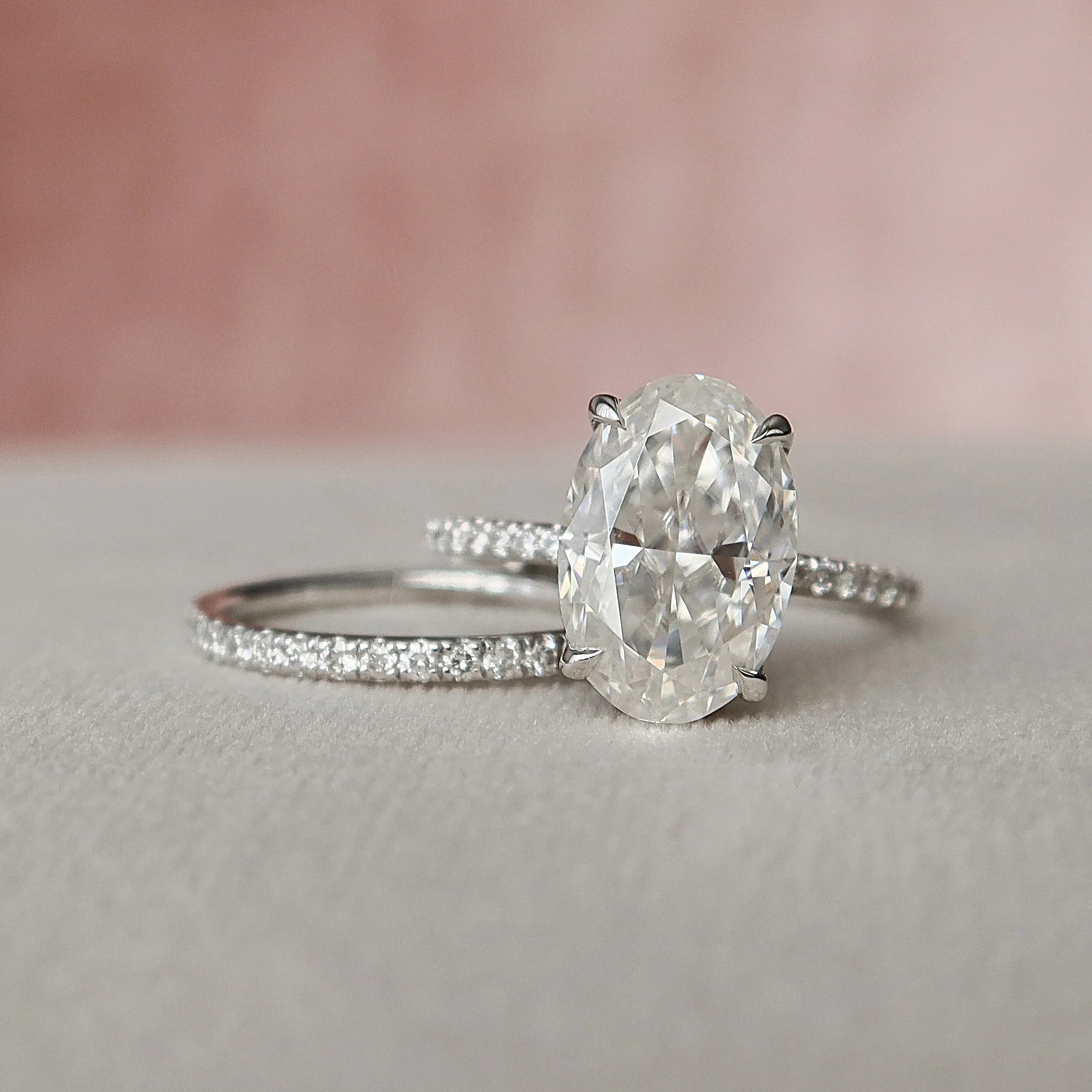 3.50CT Oval Cut Moissanite Pave Bridal Ring Set