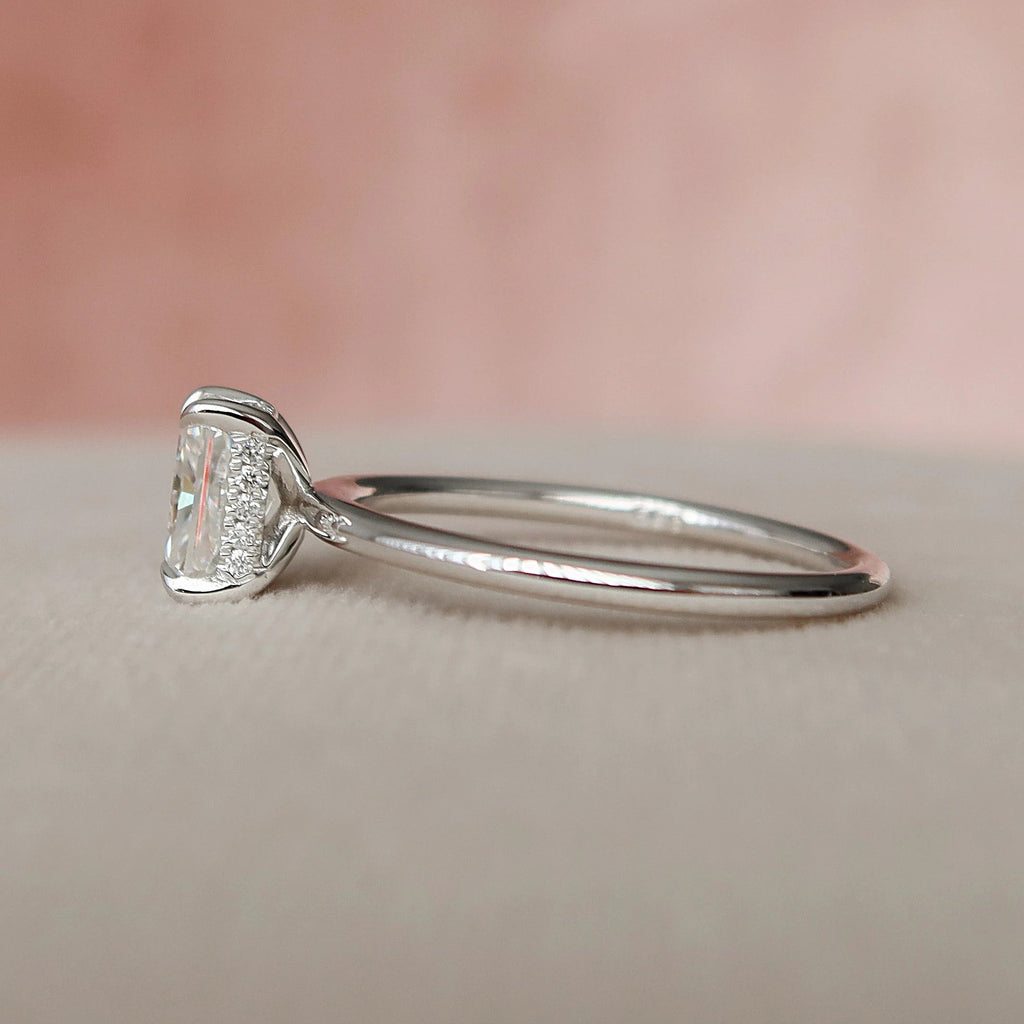 1.0CT Radiant Cut Moissanite Hidden Halo Bridal Ring Set