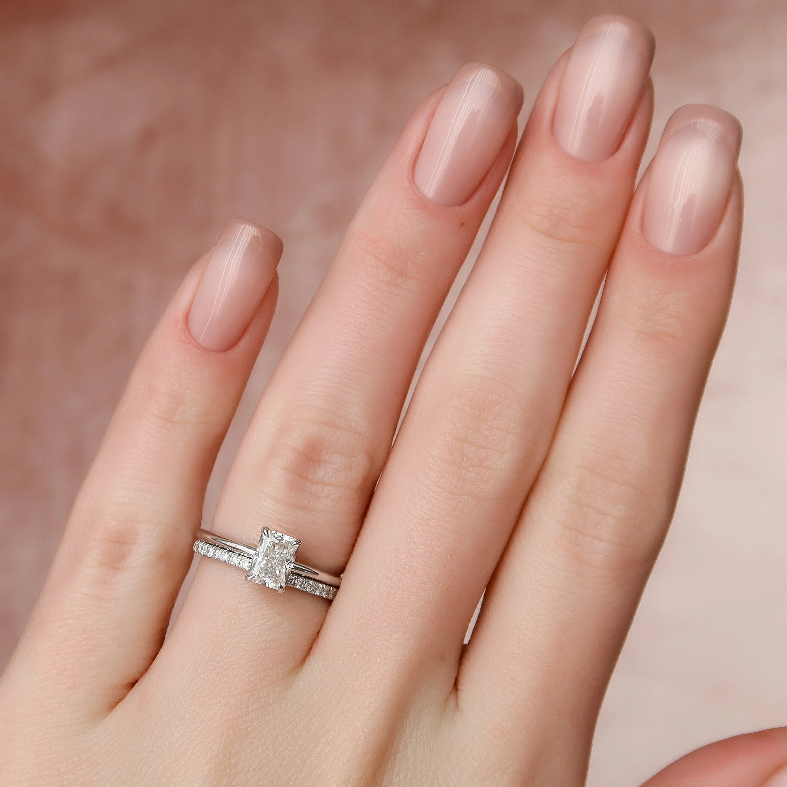 1.0CT Radiant Cut Moissanite Hidden Halo Bridal Ring Set Secondary image