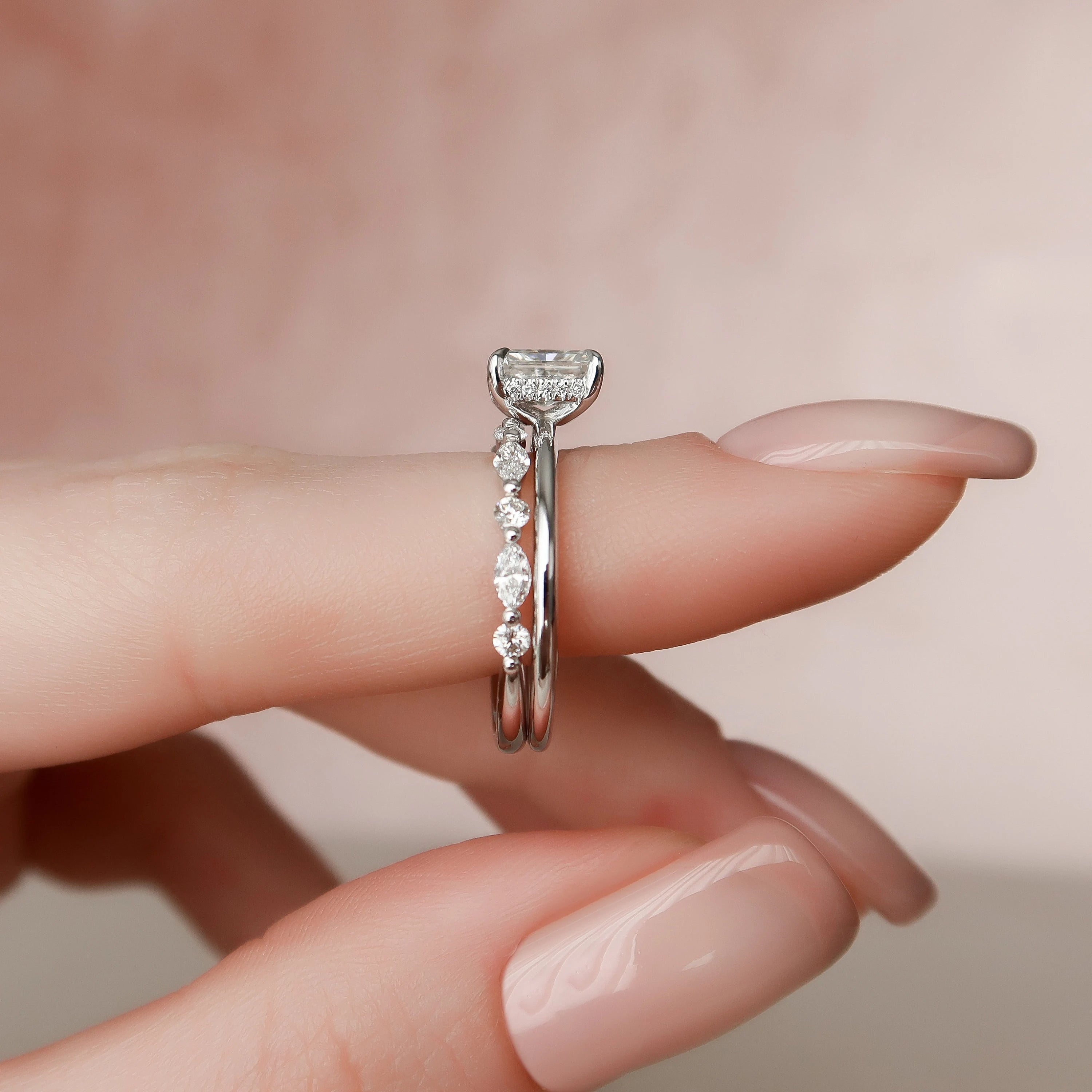 1.0CT Radiant Cut Moissanite Solitaire Bridal Ring Set