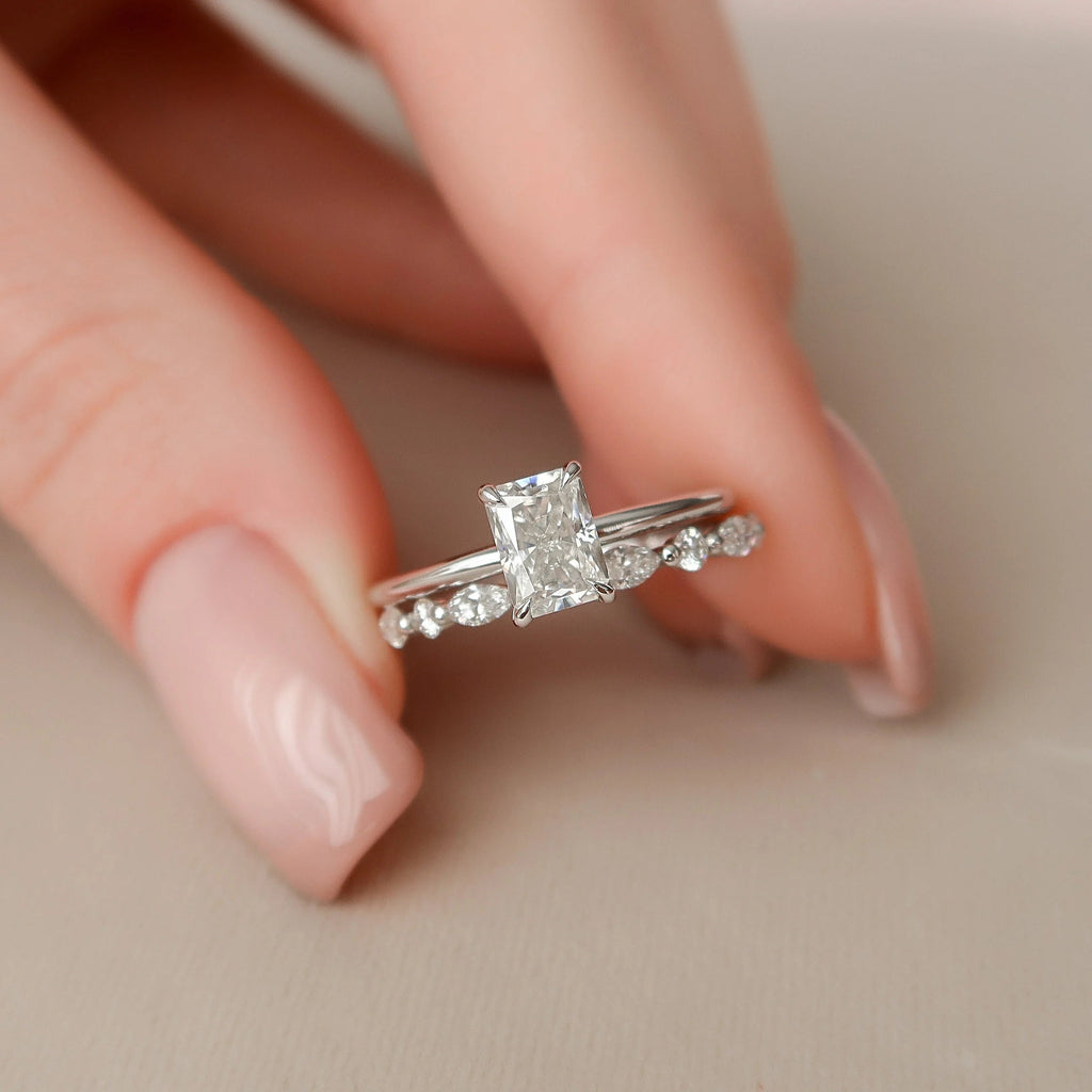 1.0CT Radiant Cut Moissanite Solitaire Bridal Ring Set