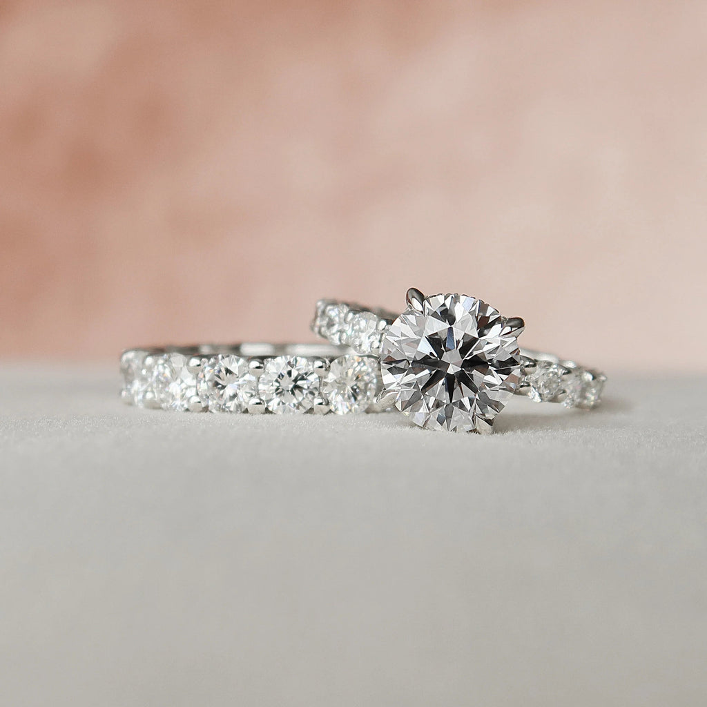 2.50CT Round Cut Moissanite Pave Bridal Ring Set