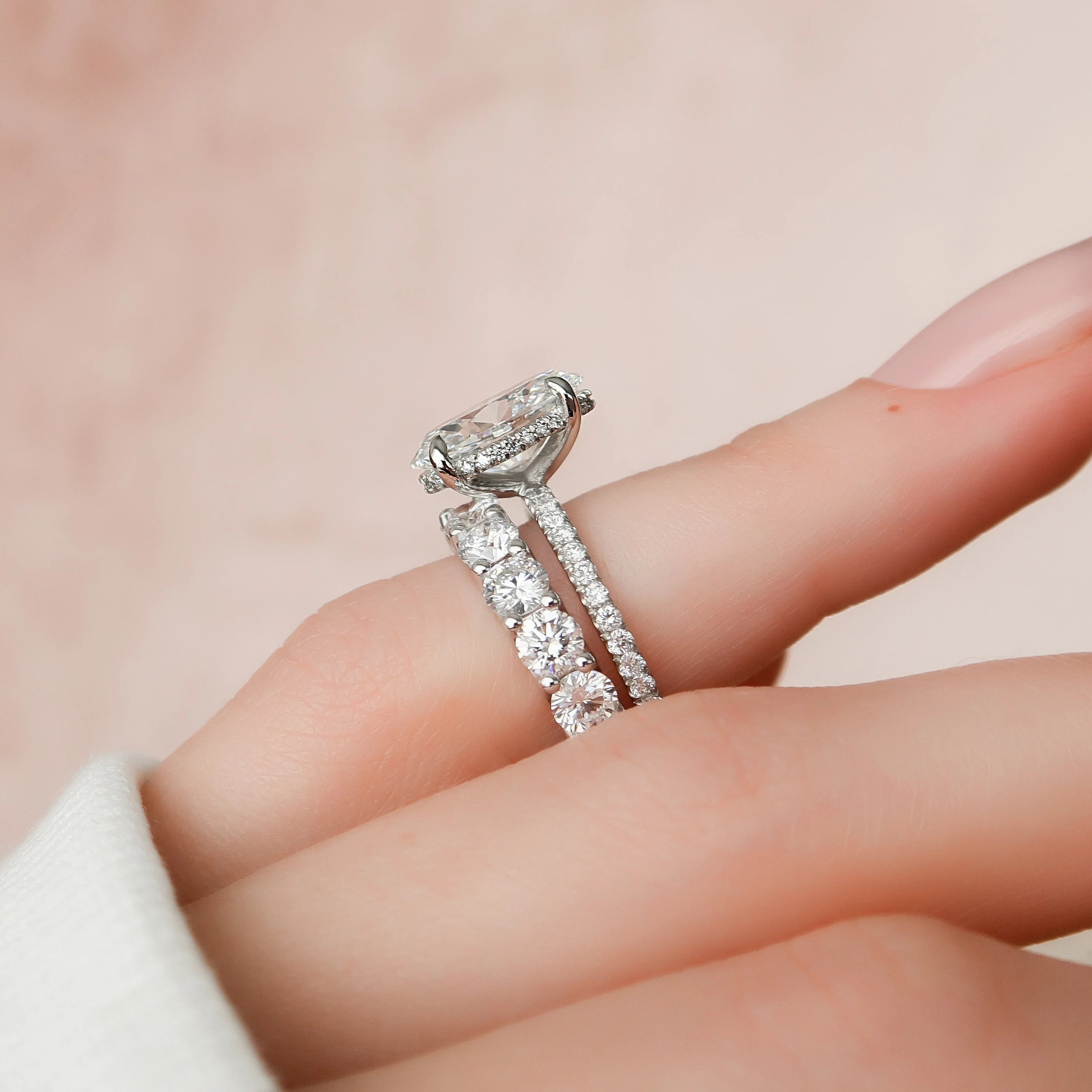 3.0CT Oval Cut Moissanite Pave Bridal Ring Set