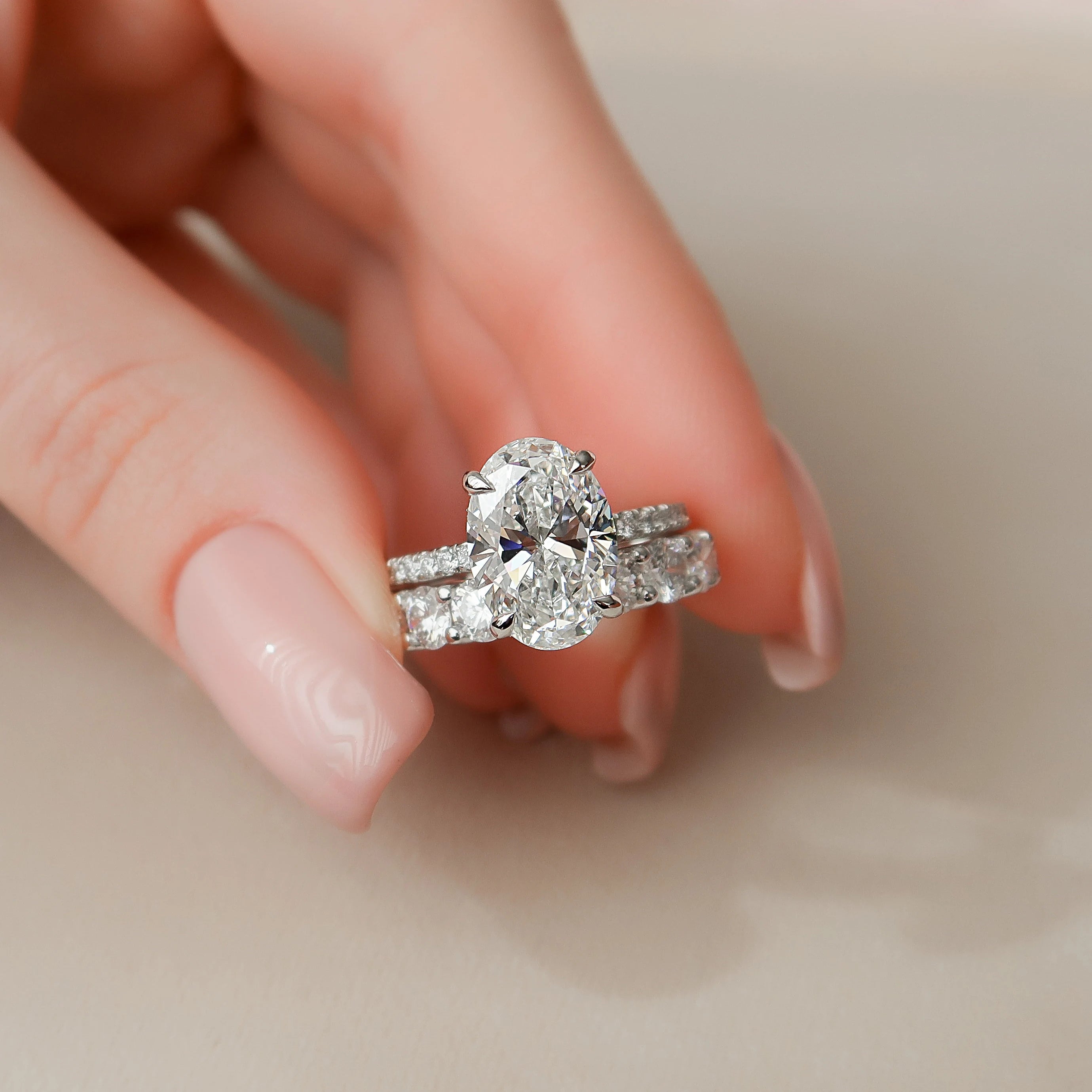 3.0CT Oval Cut Moissanite Pave Bridal Ring Set Main image