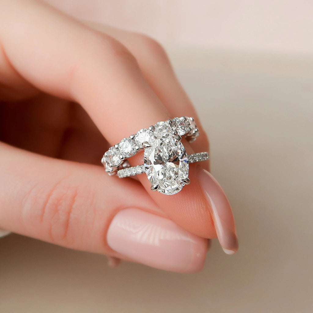 3.0CT Oval Cut Moissanite Pave Bridal Ring Set
