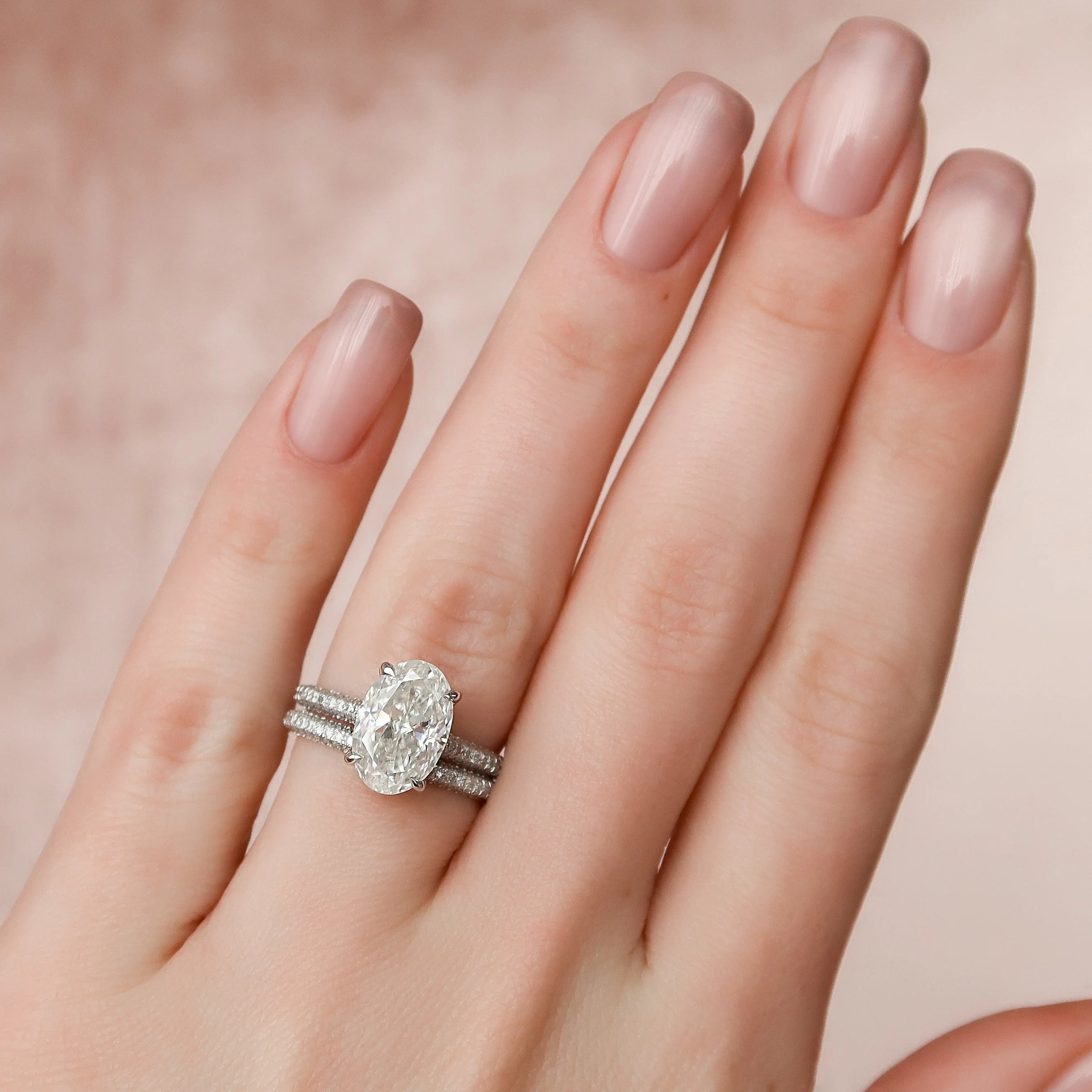 3.50CT Oval Cut Moissanite Pave Bridal Ring Set