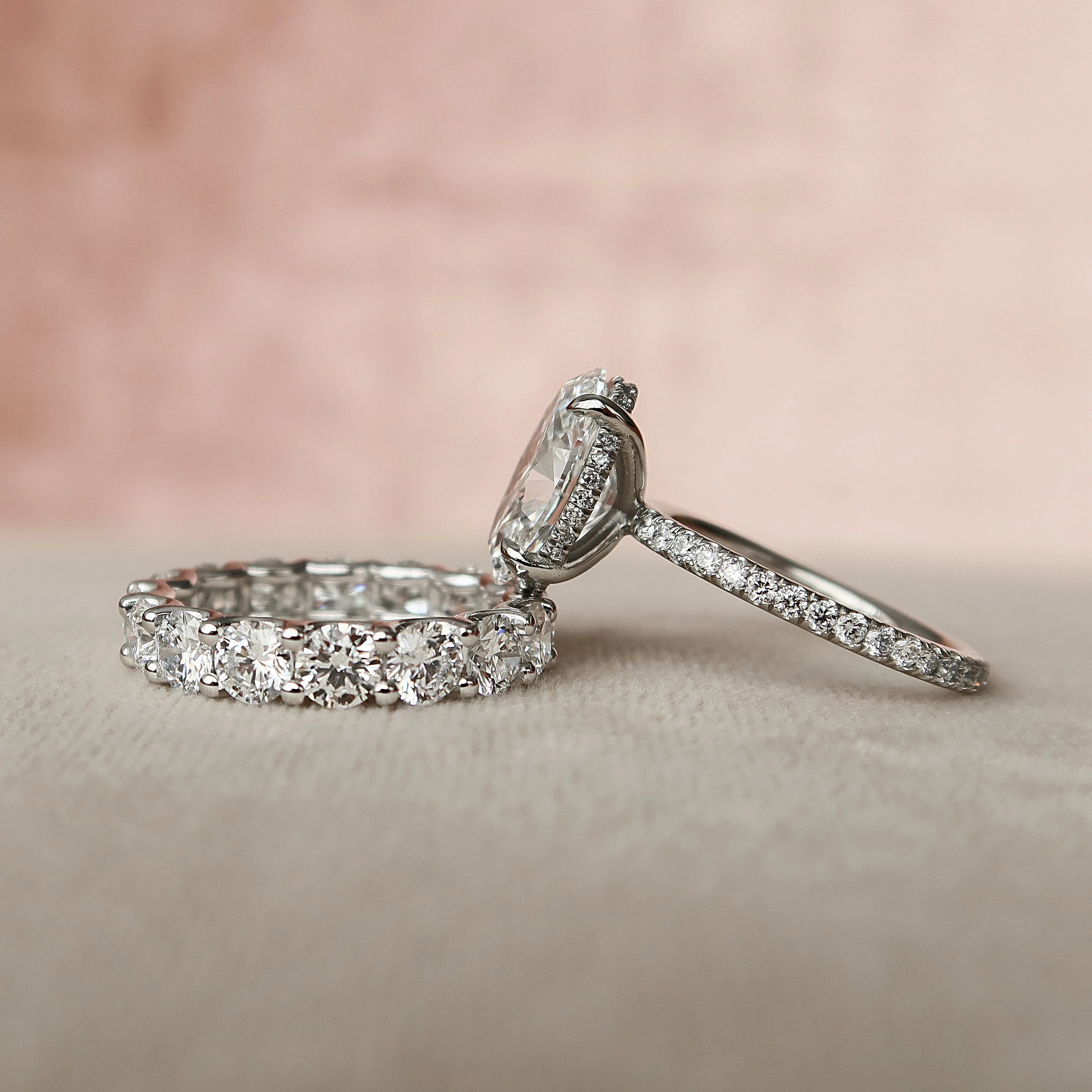 3.0CT Oval Cut Moissanite Pave Bridal Ring Set