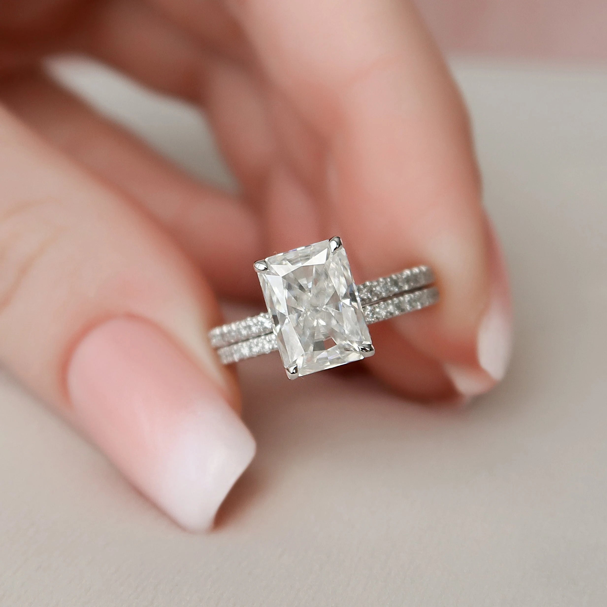 3.0CT Radiant Cut Moissanite Pave Bridal Ring Set Main image