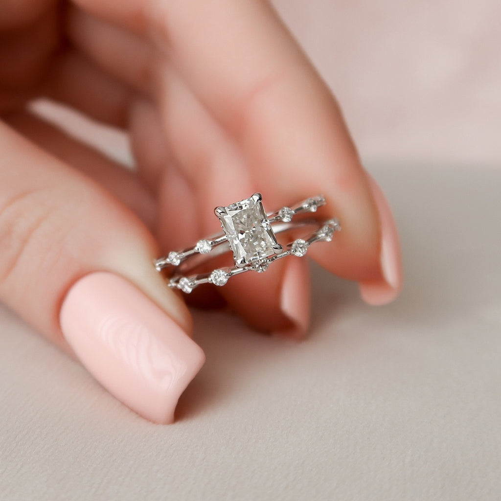 1.0CT Radiant Cut Moissanite Solitaire Bridal Ring Set