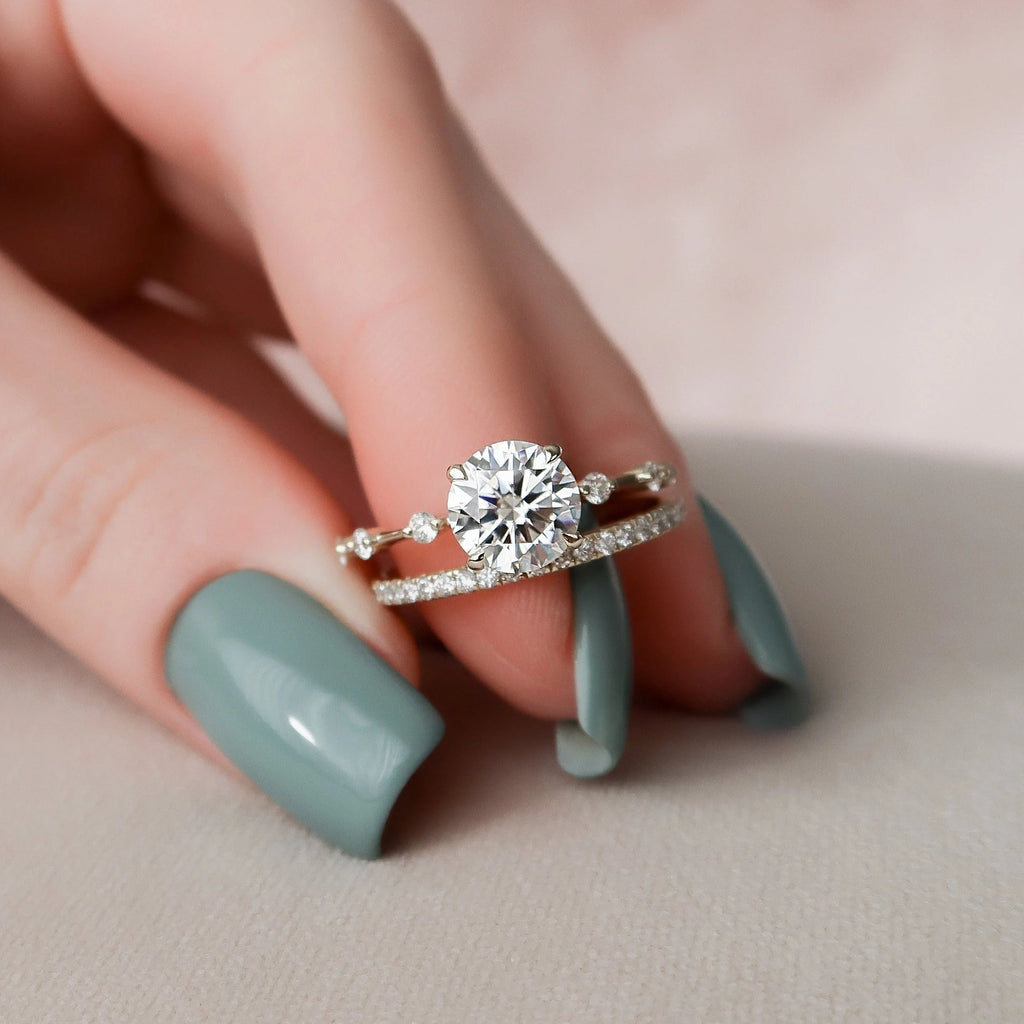 1.50CT Round Brilliant Cut Moissanite Dainty Bridal Ring Set