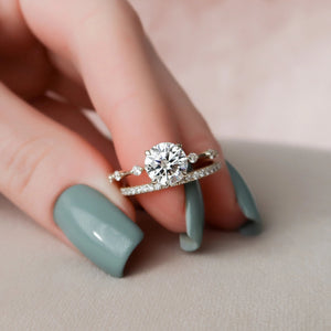 1.50CT Round Brilliant Cut Moissanite Dainty Bridal Ring Set