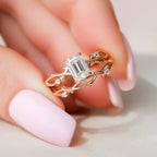 1.0CT Emerald Cut Moissanite Twig Style Bridal Ring Set
