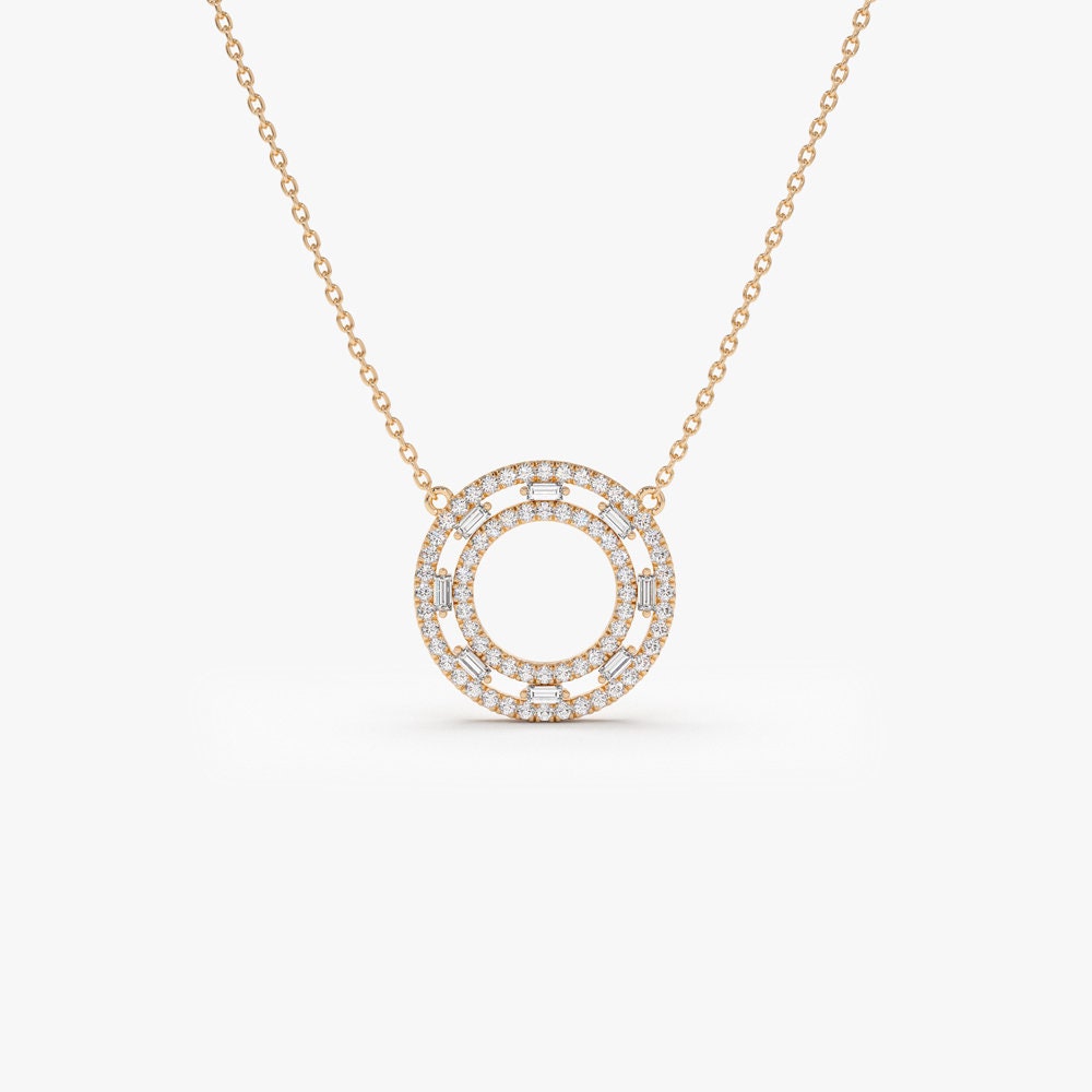 0.44 TCW Round & Baguette Cut Circle Diamond Moissanite Necklace