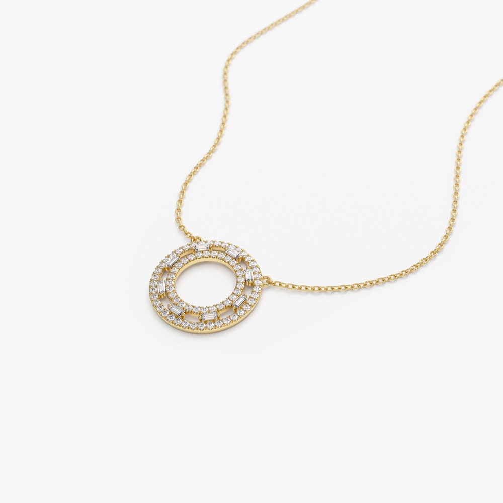 0.44 TCW Round & Baguette Cut Circle Diamond Moissanite Necklace