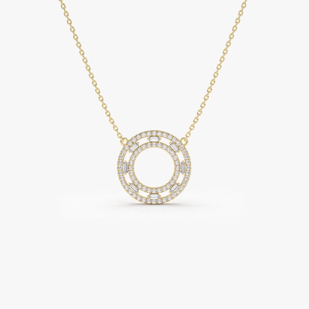 0.44 TCW Round & Baguette Cut Circle Diamond Moissanite Necklace