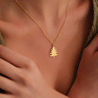 Solid Gold Plain Minimalist Xmas Tree Charm Pendant Necklace