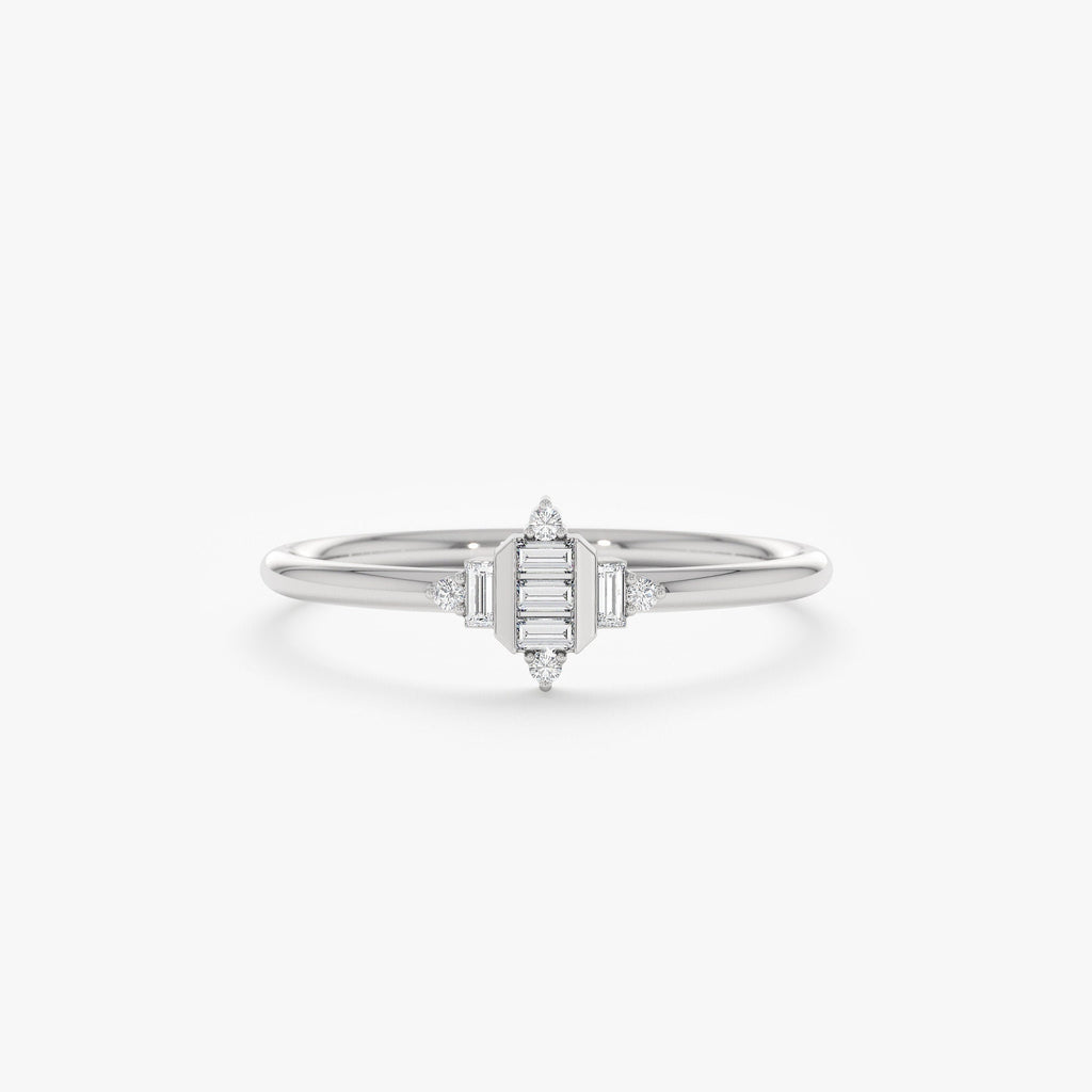 0.08 TCW Baguette & Round Cut Cluster Gold Moissanite Wedding Band