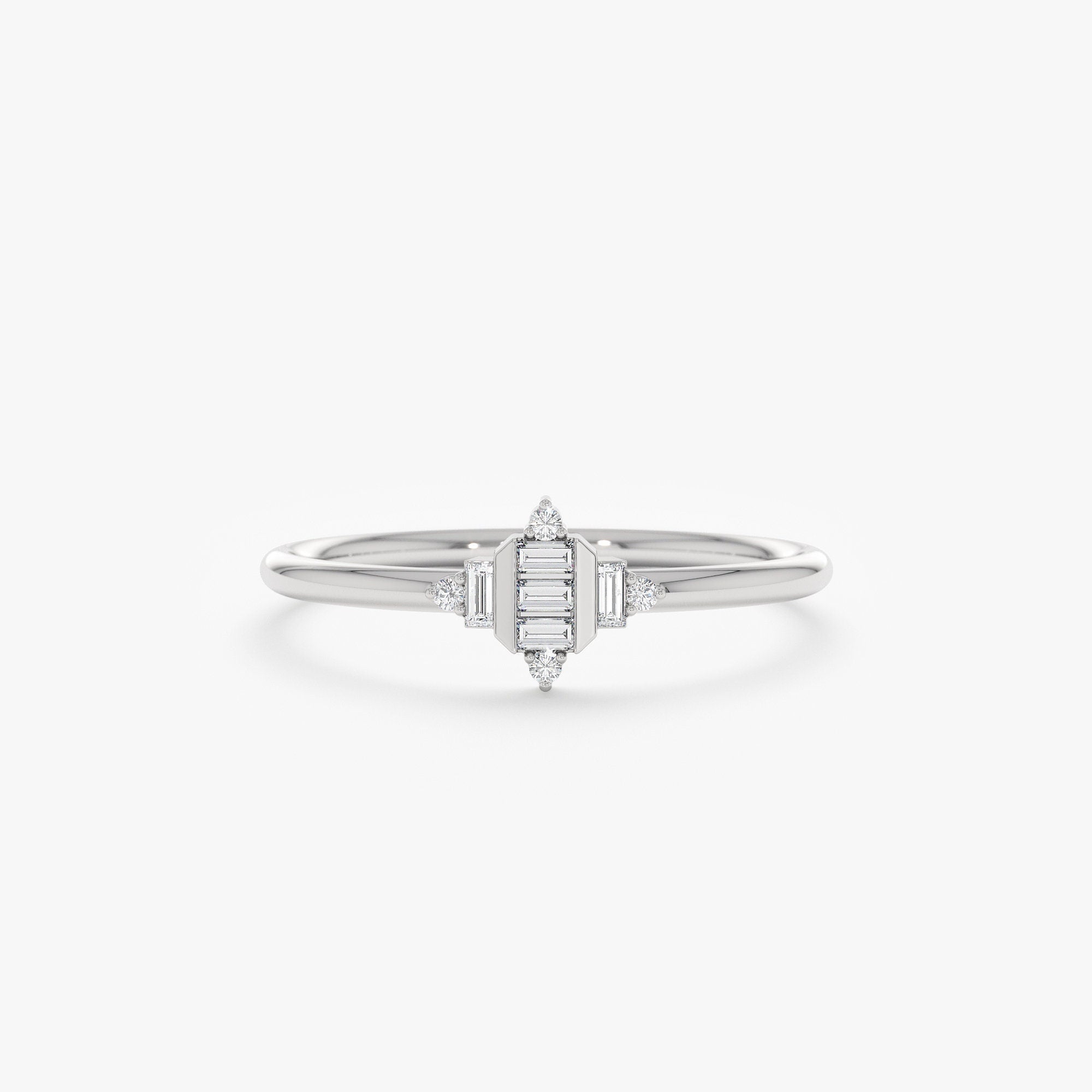 0.08 TCW Baguette & Round Cut Cluster Gold Moissanite Wedding Band