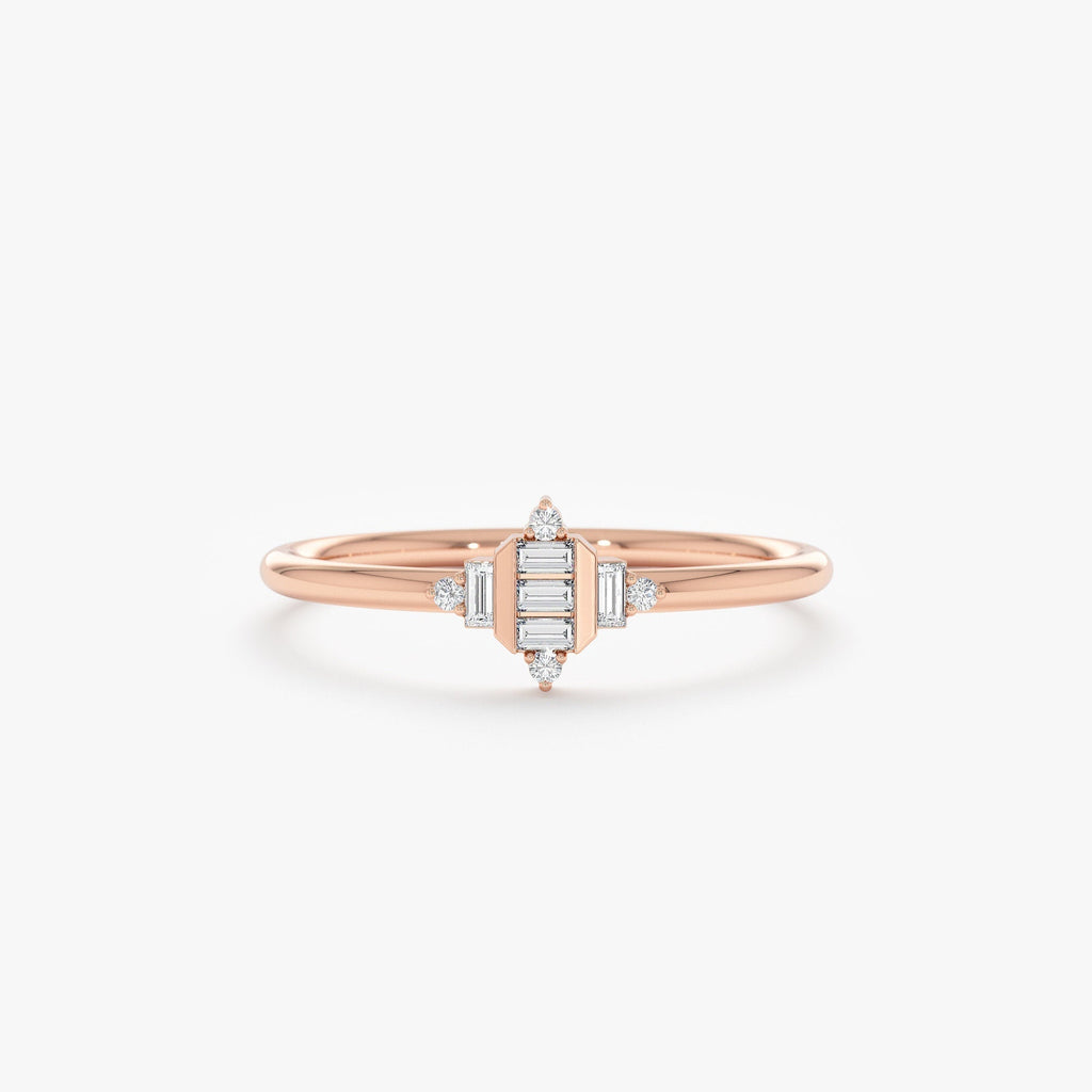 0.08 TCW Baguette & Round Cut Cluster Gold Moissanite Wedding Band