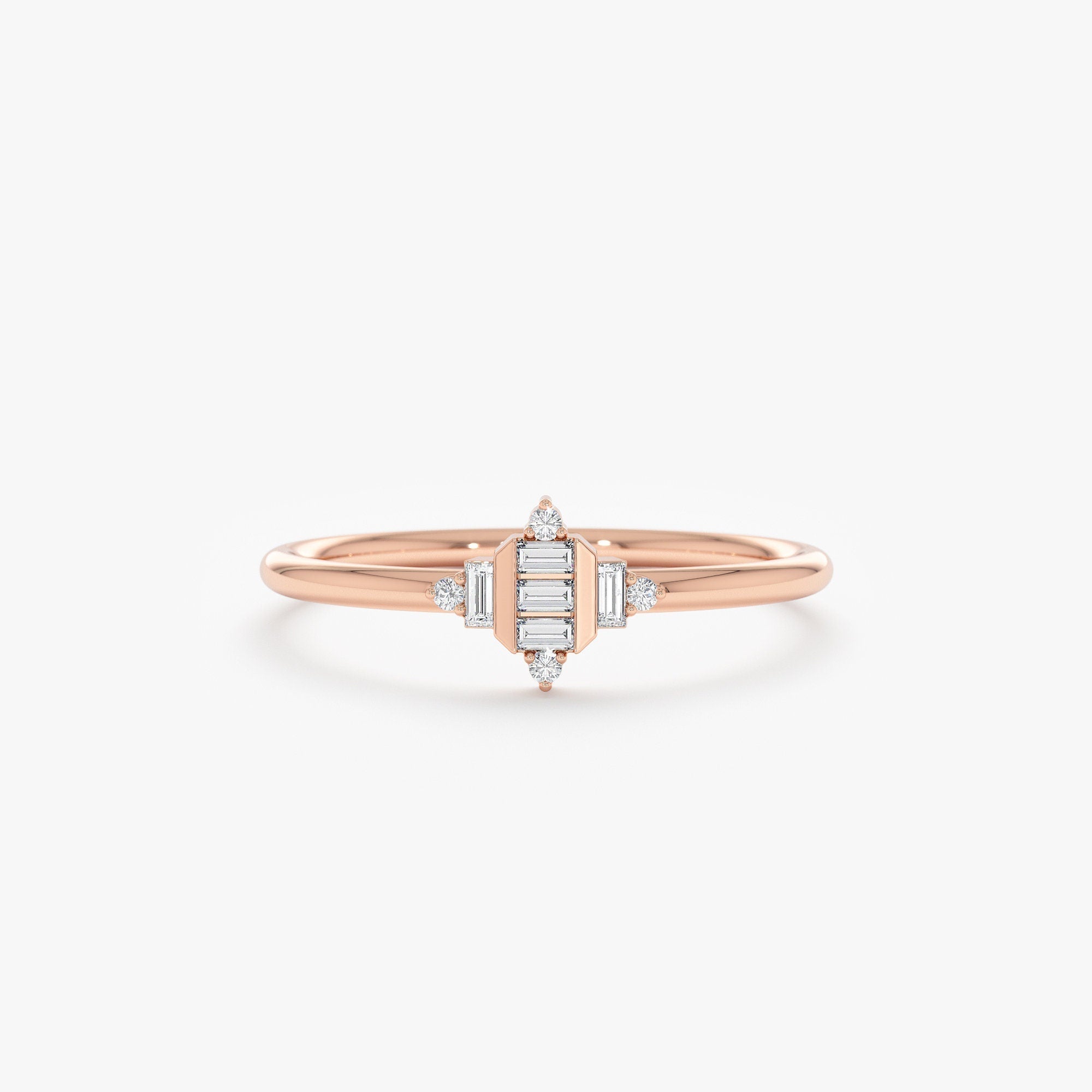 0.08 TCW Baguette & Round Cut Cluster Gold Moissanite Wedding Band