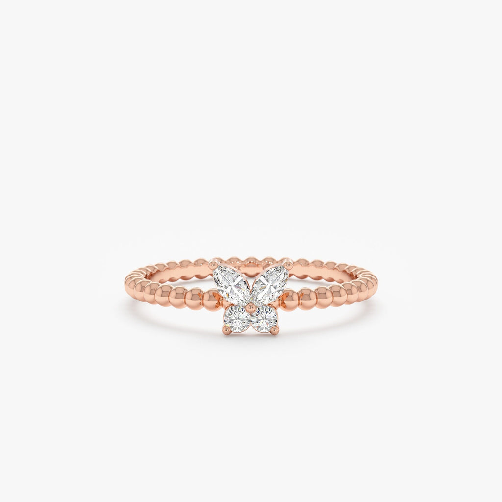 0.18 TCW Round & Marquise Cut Butterfly Gold Moissanite Wedding Band