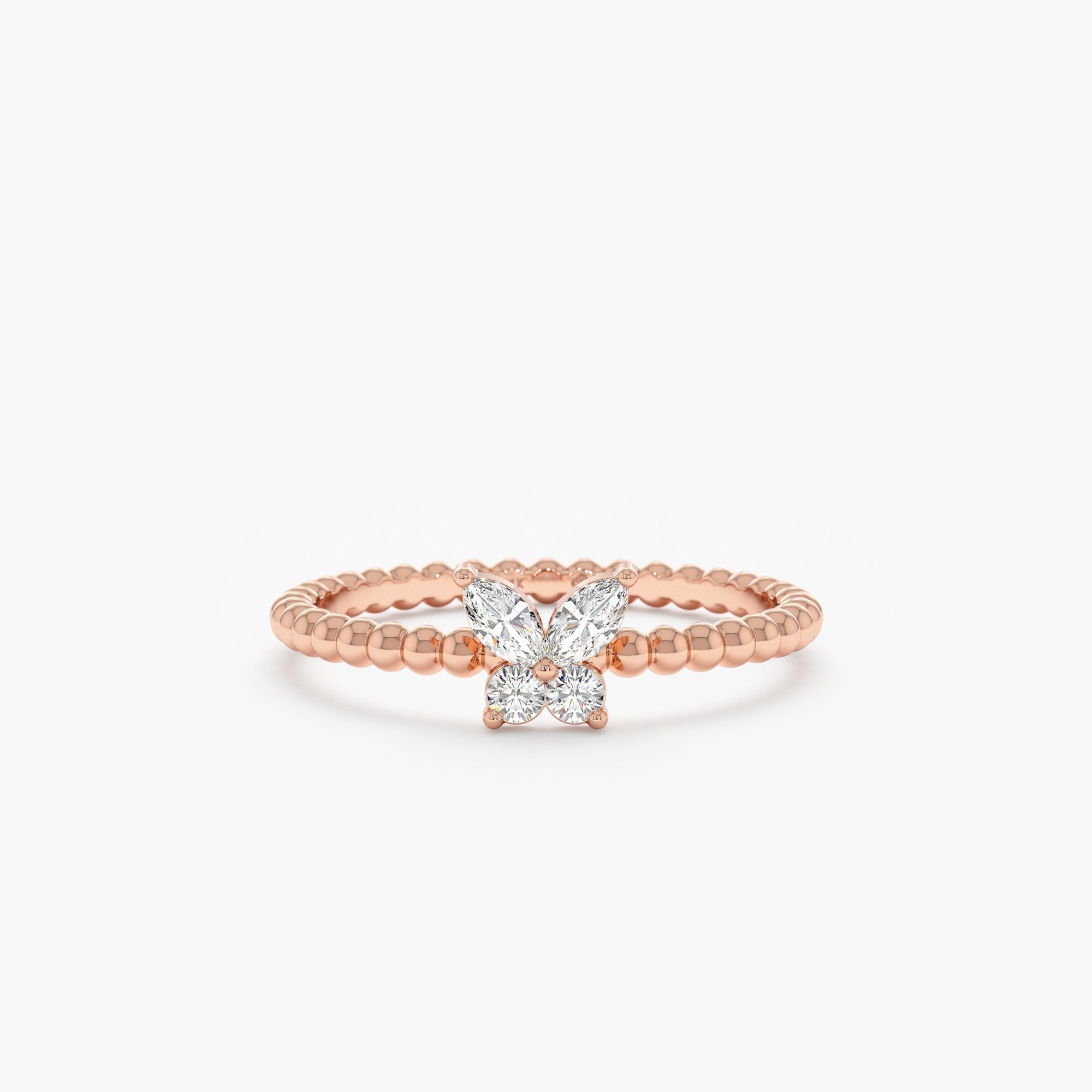 0.18 TCW Round & Marquise Cut Butterfly Gold Moissanite Wedding Band