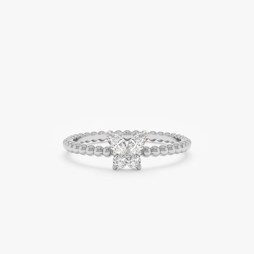 0.18 TCW Round & Marquise Cut Butterfly Gold Moissanite Wedding Band