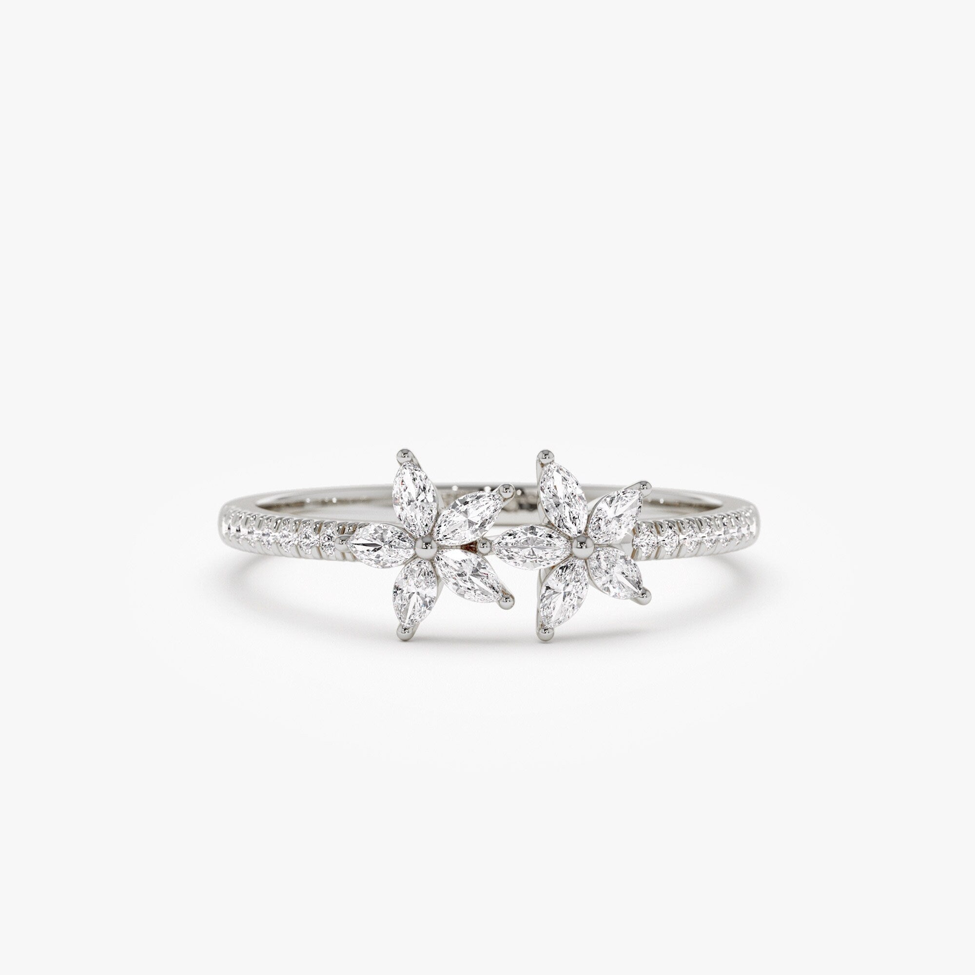 0.36 TCW Round & Marquise Cut Two Flower Moissanite Wedding Band