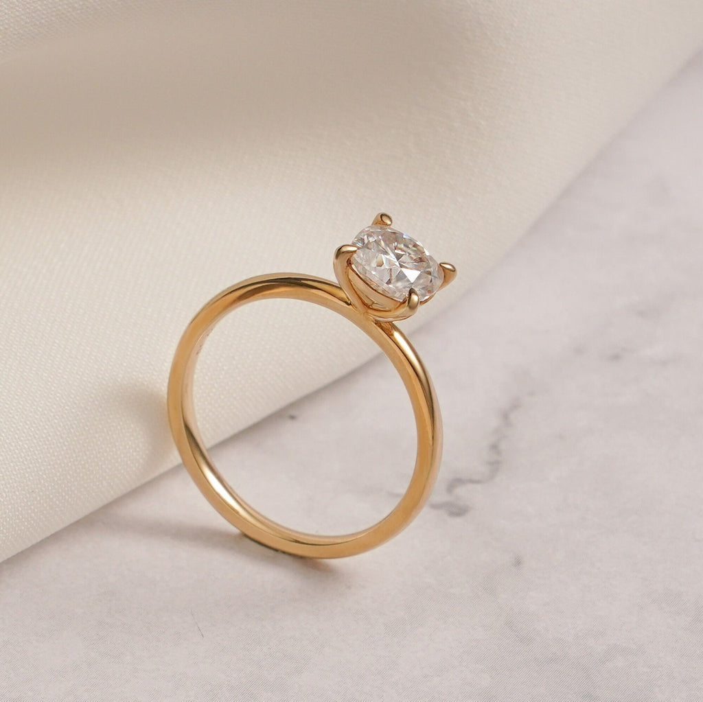 Solid Gold Cushion Cut Moissanite Engagement Ring, Anniversary Gift