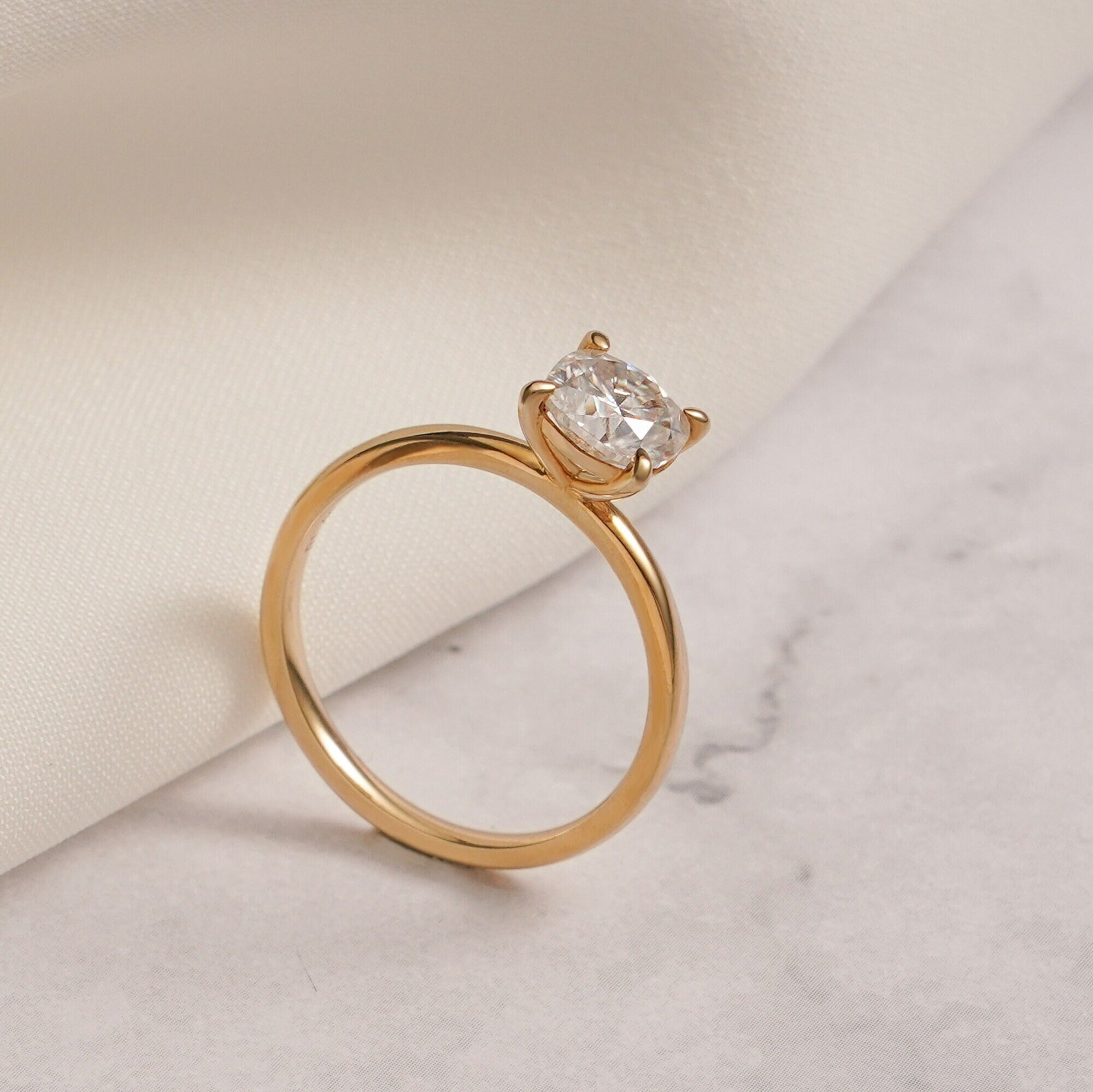 Solid Gold Cushion Cut Moissanite Engagement Ring, Anniversary Gift