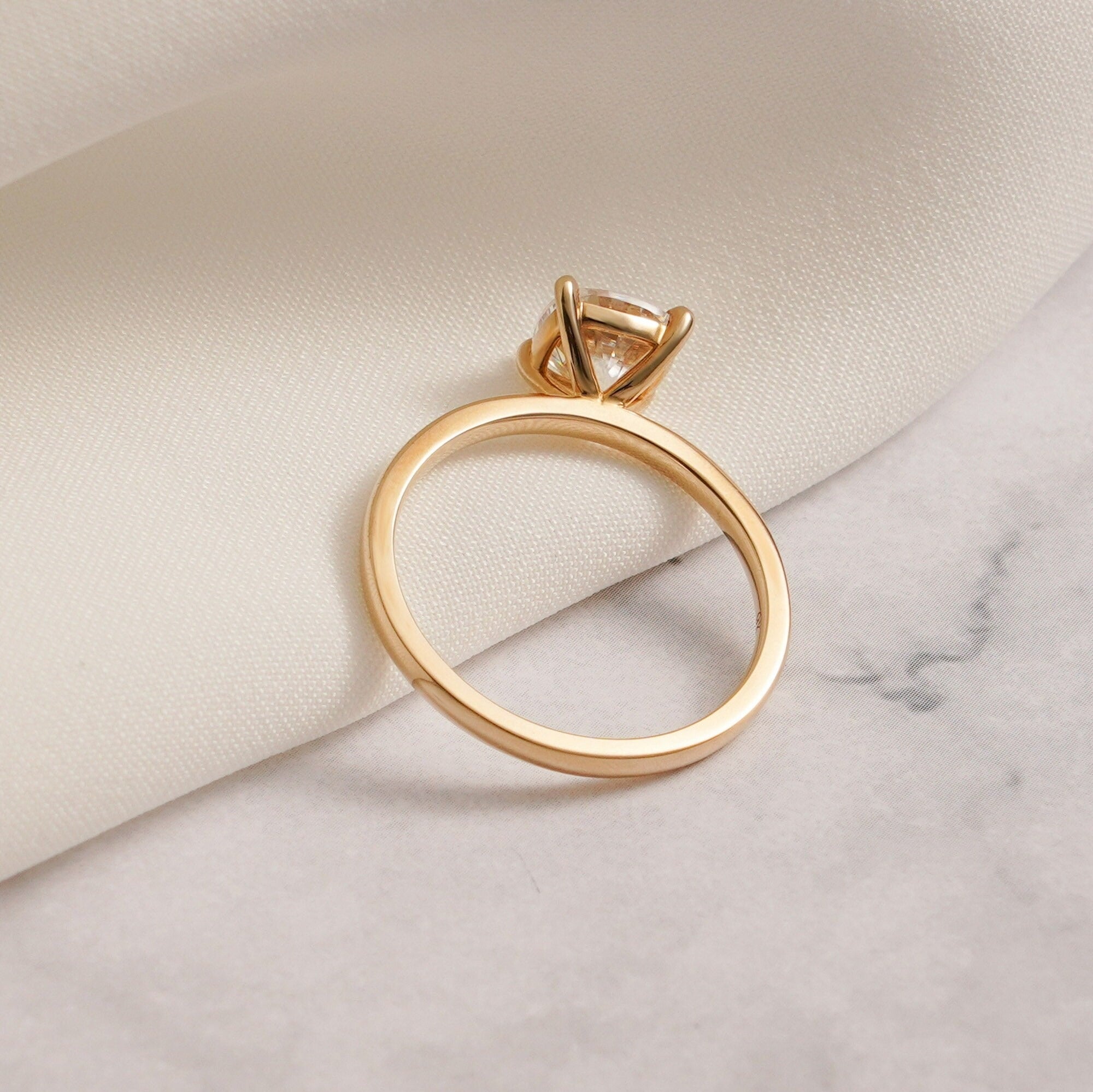 Solid Gold Cushion Cut Moissanite Engagement Ring, Anniversary Gift Secondary image