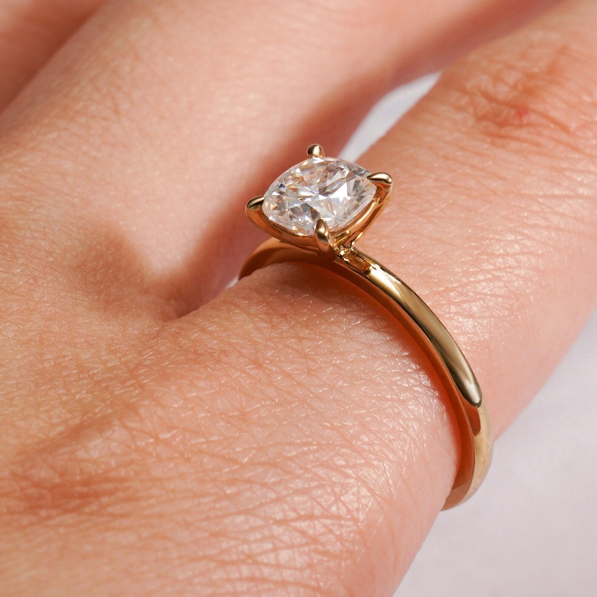 Solid Gold Cushion Cut Moissanite Engagement Ring, Anniversary Gift