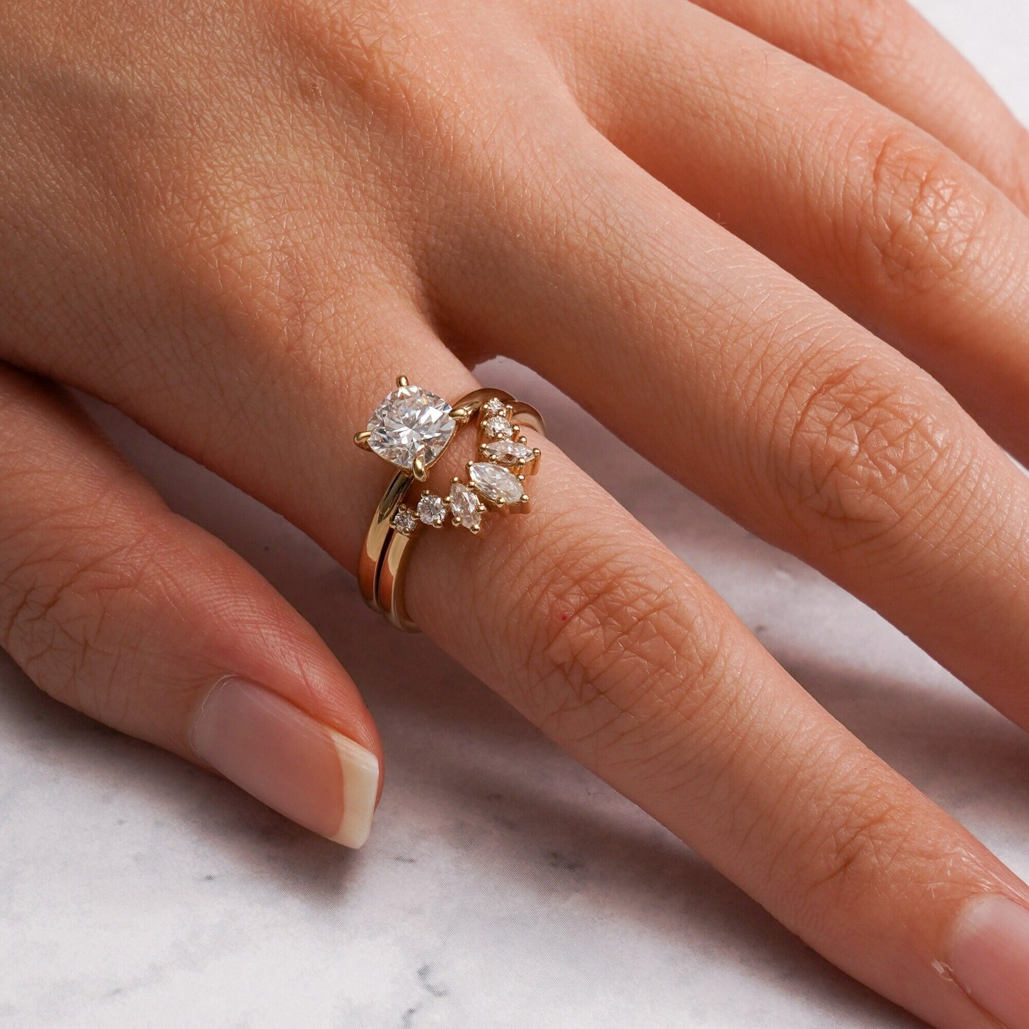 Solid Gold Cushion Cut Moissanite Engagement Ring, Anniversary Gift