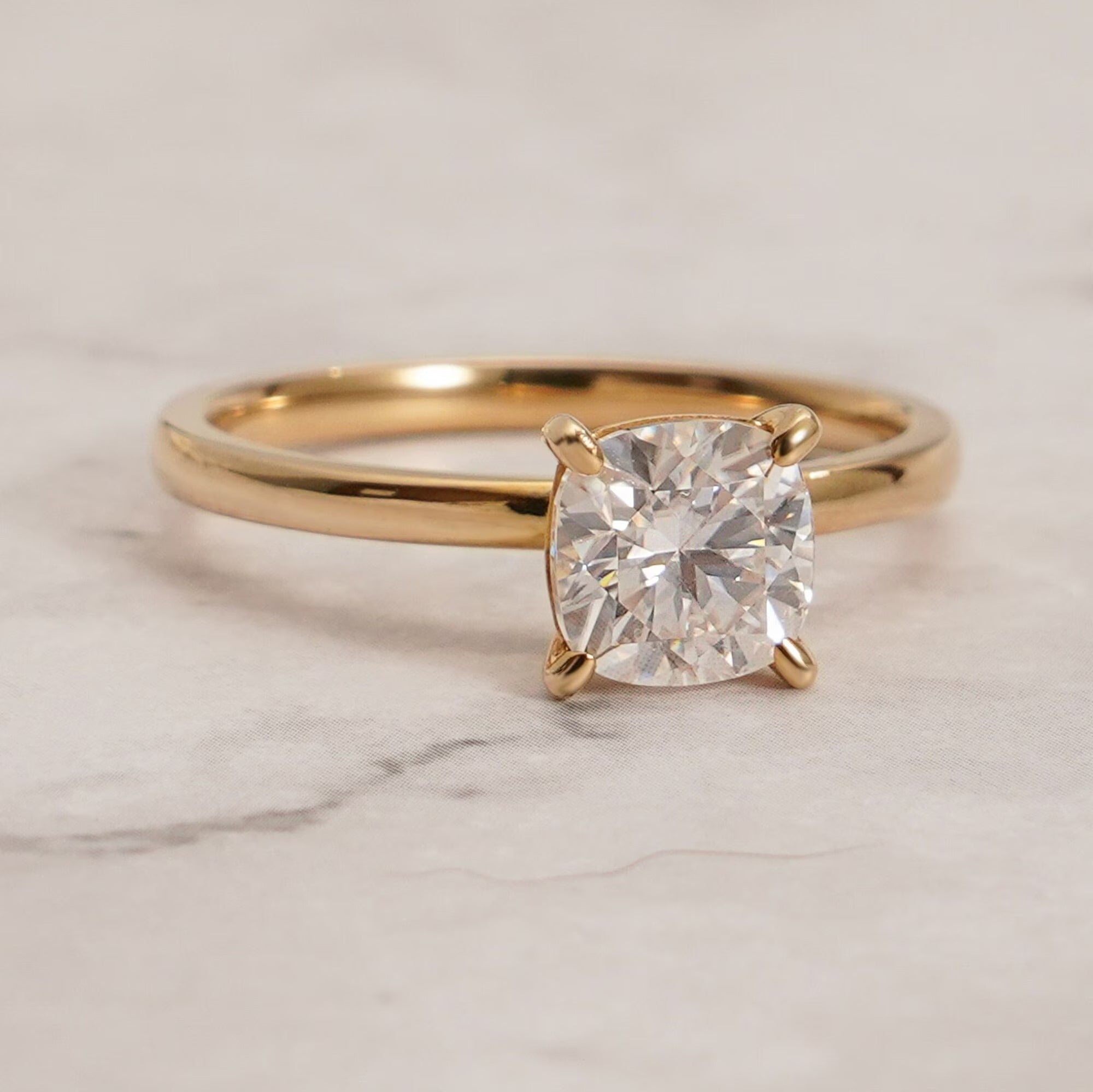 Solid Gold Cushion Cut Moissanite Engagement Ring, Anniversary Gift Main image