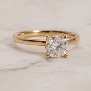 Solid Gold Cushion Cut Moissanite Engagement Ring, Anniversary Gift