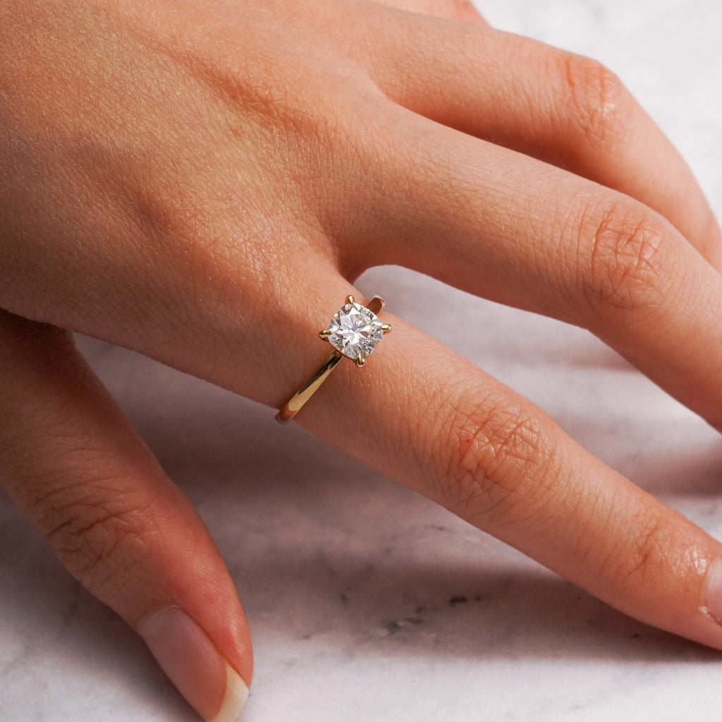 Solid Gold Cushion Cut Moissanite Engagement Ring, Anniversary Gift