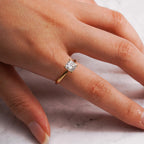 Solid Gold Cushion Cut Moissanite Engagement Ring, Anniversary Gift