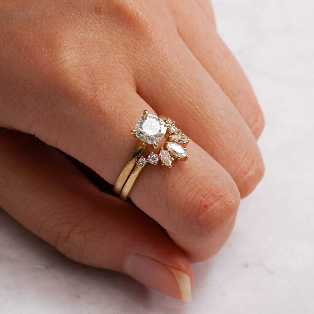 Solid Gold Cushion Cut Moissanite Engagement Ring, Anniversary Gift